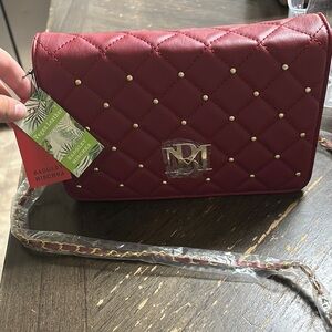 Badgley Mischka Red Quilted Crossbody Bag with Metallic Accents